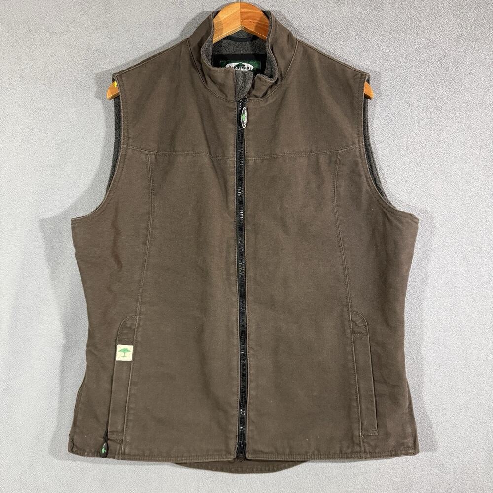 Arborwear Vest Mens Large Brown Full Zip Fleece Lined Work Utility Canvas